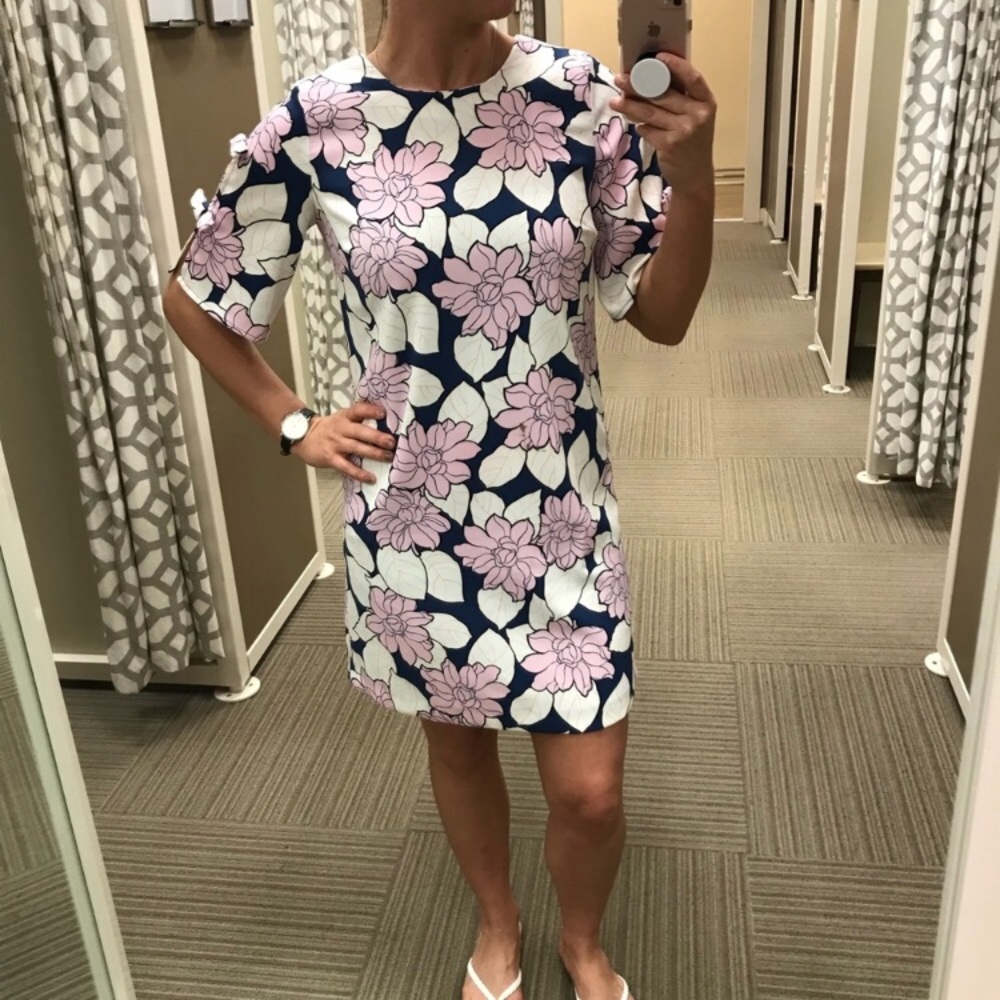 Ann Taylor floral shift dress bow sleeves